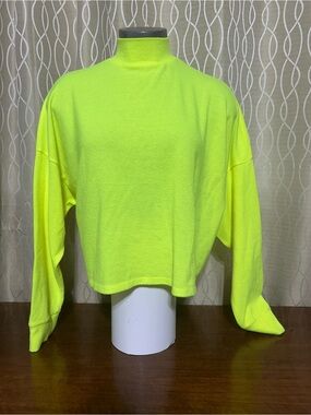 Neon Yellow Cropped Mock Turtleneck Sweater